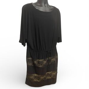 Emma & Michele Black Lace Panel Midi Dress Tie Waist XL